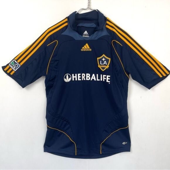 ADIDAS LA GALAXY AWAY JERSEY NAVY BLUE AND GOLD STRIPES MEDIUM